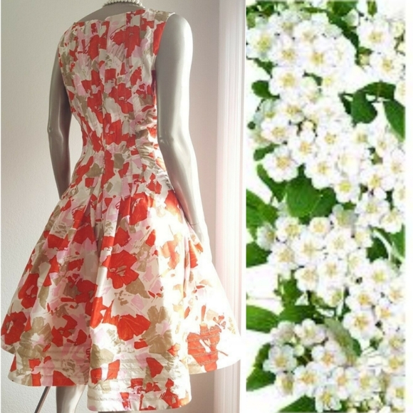*$5,000 OSCAR DE LA RENTA STUNNING WHT RED PINK FLORAL SILK RUNWAY DRESS US 10 - Picture 10 of 13